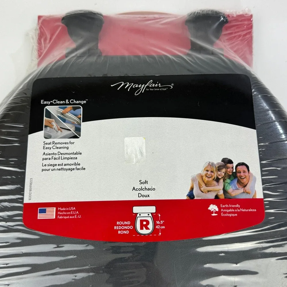 Mayfair 13EC 047 Soft Round Toilet Seat Black Easy Clean &‎ Change Cushioned y2k